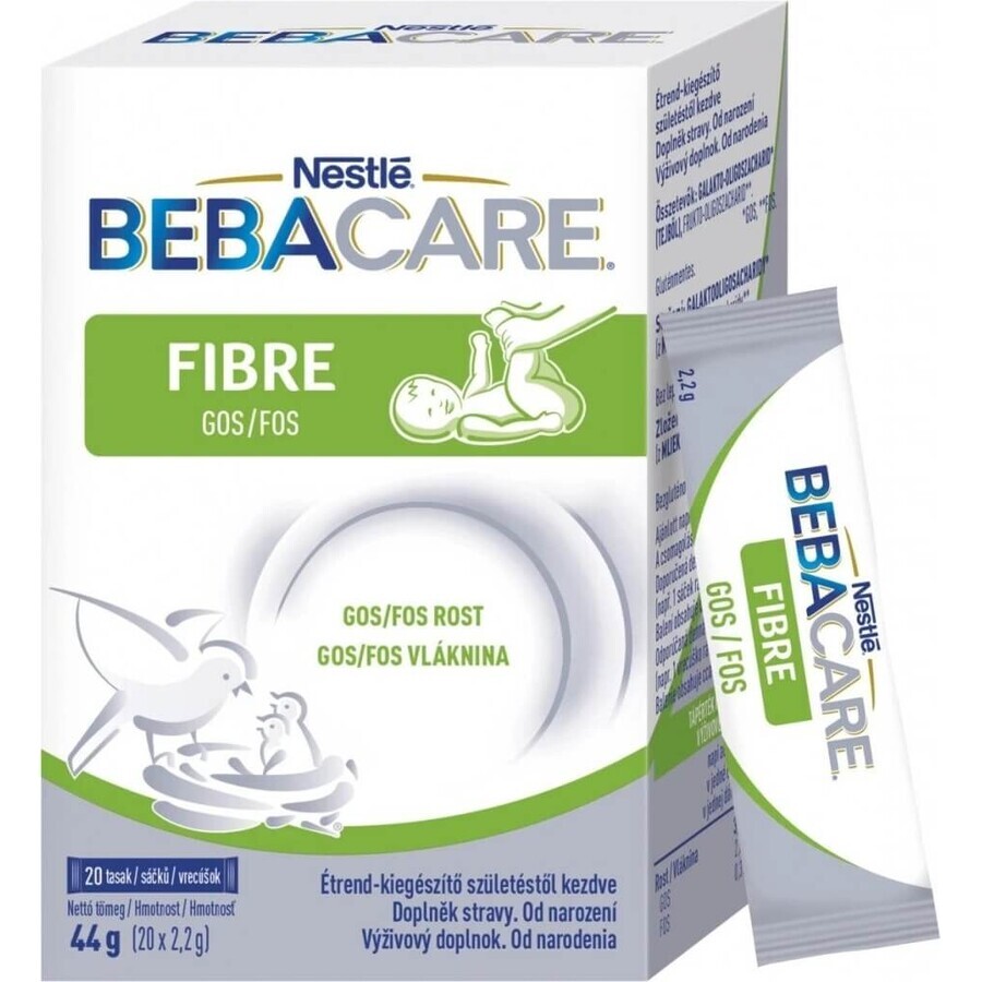 BEBACARE FIBRE Fibră GOS/FOS; pliculețe (de la naștere) 20×2,2 g, supliment alimentar pentru susținerea digestiei pentru copii