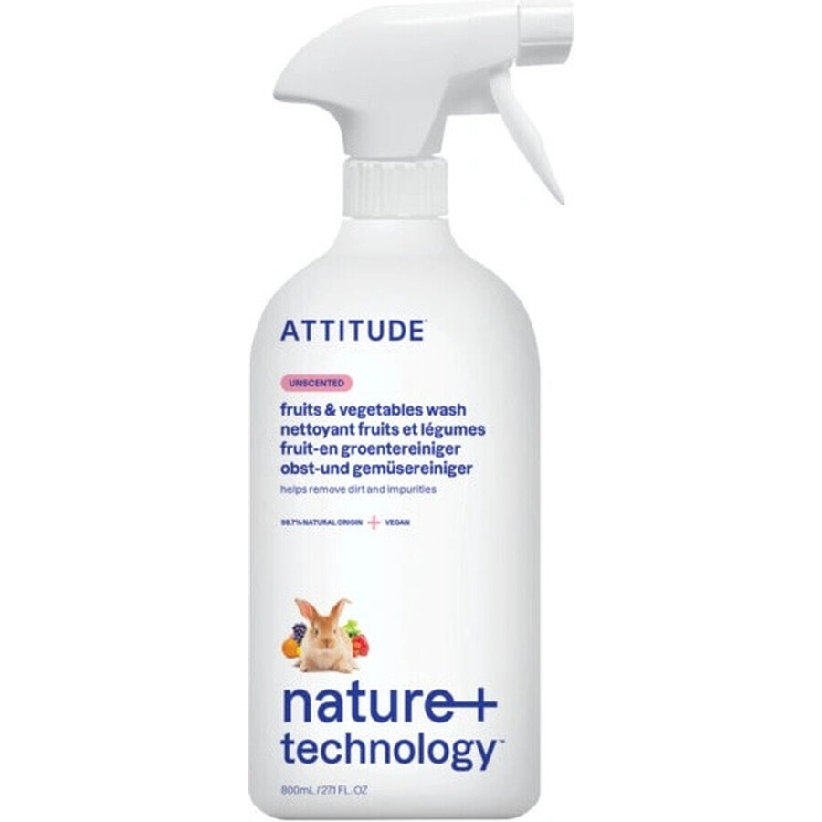 ATTITUDE Detergente per frutta e verdura spray non profumato 1×800 ml , Detergente per frutta