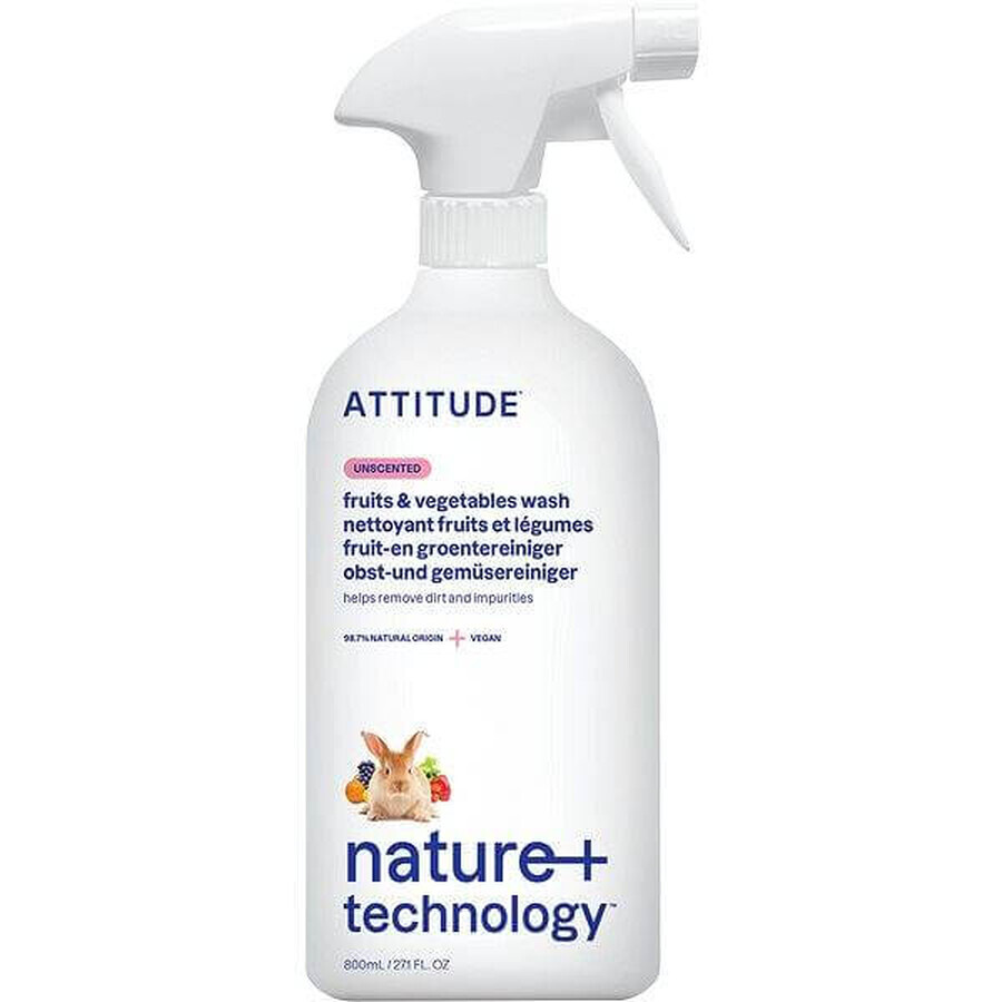 ATTITUDE Detergente per frutta e verdura spray non profumato 1×800 ml , Detergente per frutta