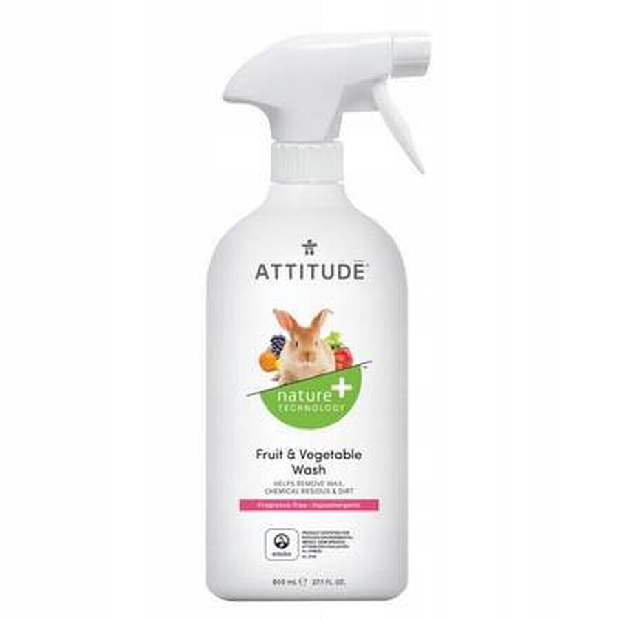 ATTITUDE Detergente per frutta e verdura spray non profumato 1×800 ml , Detergente per frutta