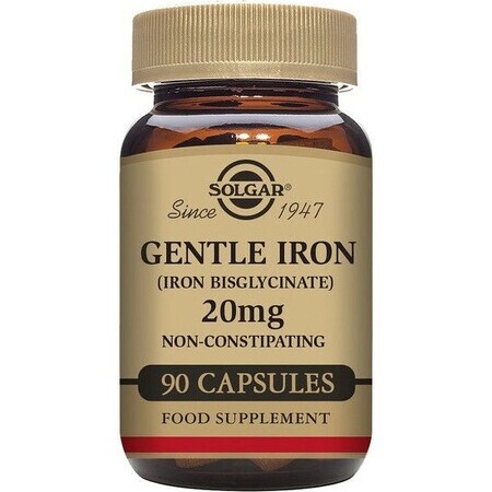 Solgar Gentle Iron 20 mg Iron (ferrous bisglycinate) Gentle for Stomach 90 capsules 1×90 cps, dietary supplement