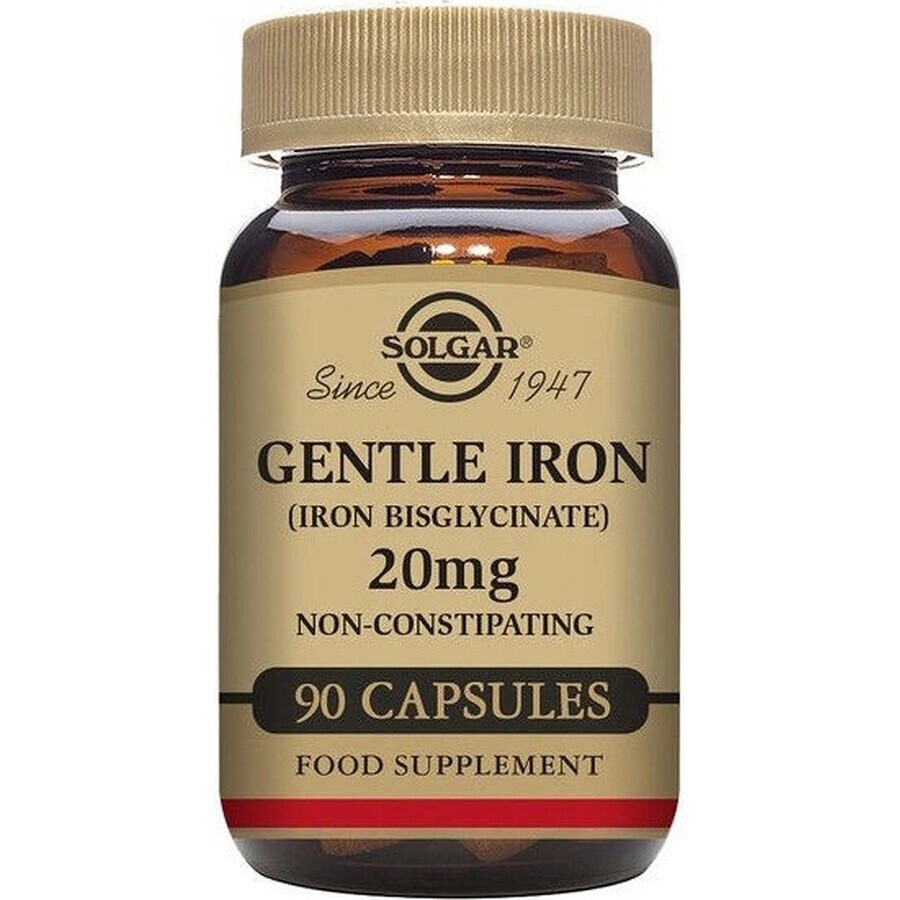 Solgar Gentle Iron 20 mg Iron (ferrous bisglycinate) Gentle for Stomach 90 capsules 1×90 cps, dietary supplement