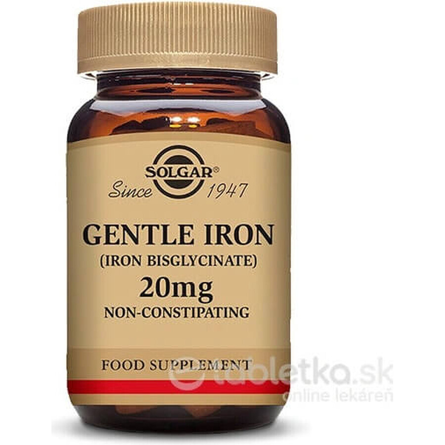 Solgar Gentle Iron 20 mg Iron (ferrous bisglycinate) Gentle for Stomach 90 capsules 1×90 cps, dietary supplement