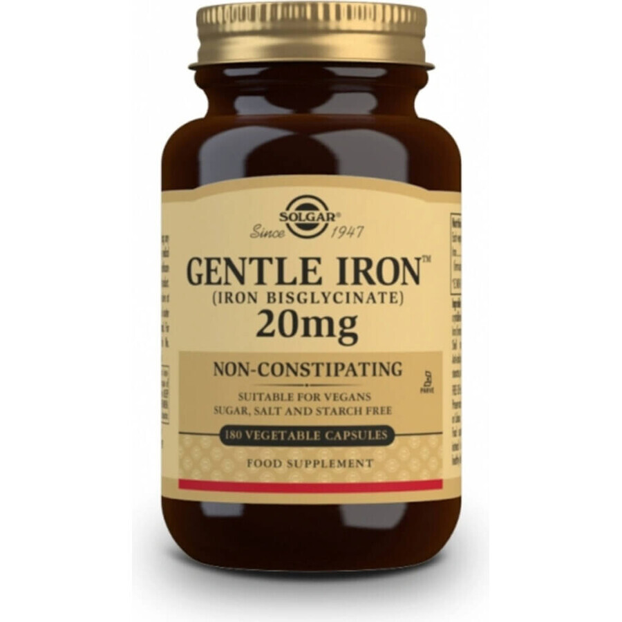 Solgar Gentle Iron 20 mg Iron (ferrous bisglycinate) Gentle for Stomach 90 capsules 1×90 cps, dietary supplement