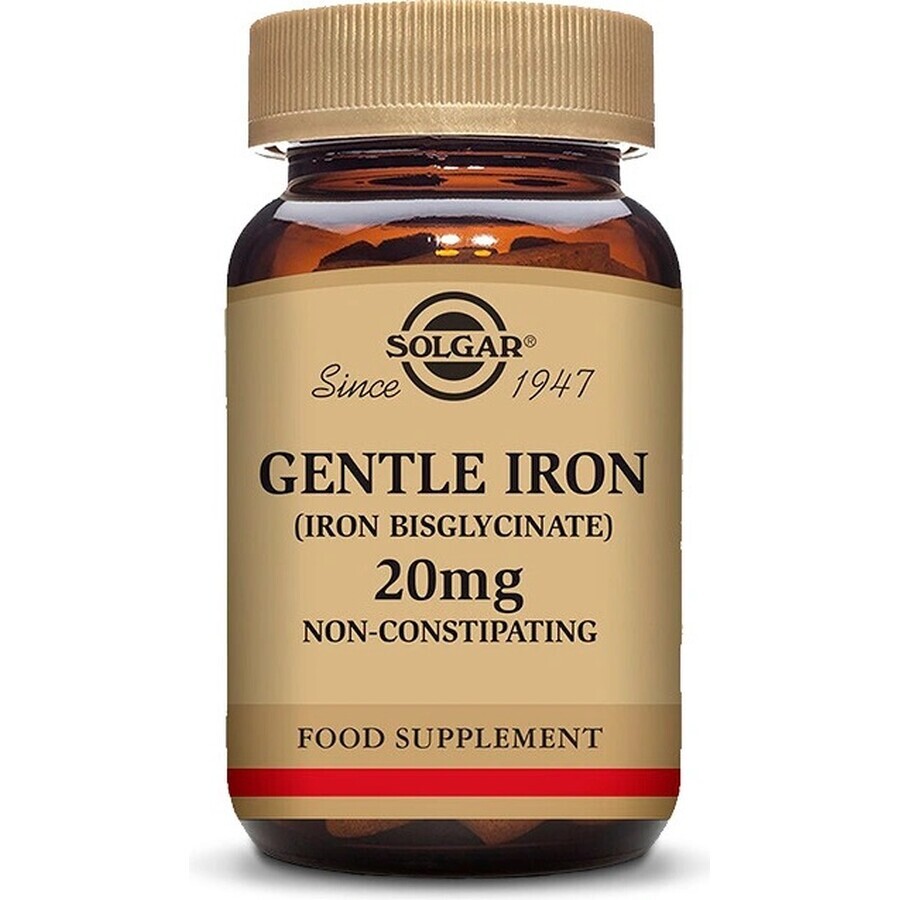 Solgar Gentle Iron 20 mg Iron (ferrous bisglycinate) Gentle for Stomach 90 capsules 1×90 cps, dietary supplement