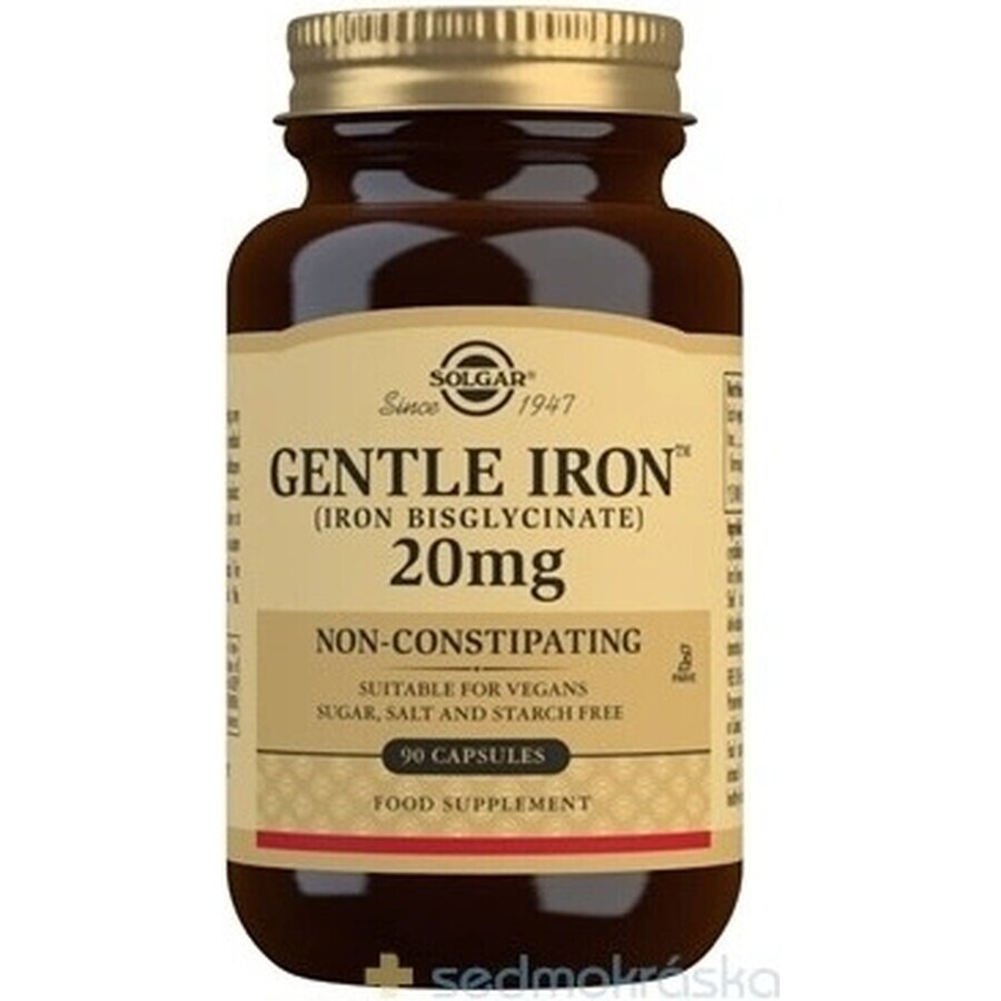 Solgar Gentle Iron 20 mg Iron (ferrous bisglycinate) Gentle for Stomach 90 capsules 1×90 cps, dietary supplement