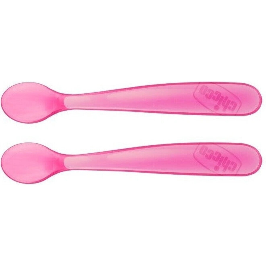 CHICCO Cuillère en silicone 2 pcs rose 6m+ 1×1 pcs, 2 pcs rose 6m+ 1×1 pcs, douce pour les gencives de bébé