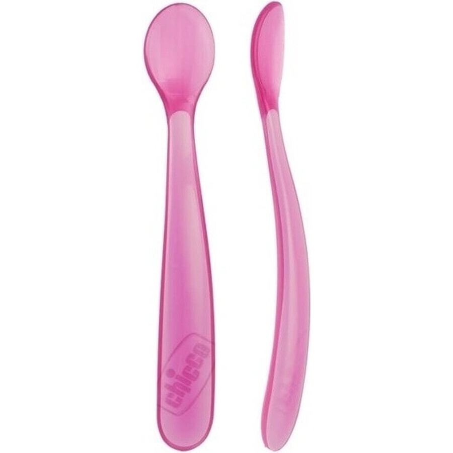 CHICCO Cuillère en silicone 2 pcs rose 6m+ 1×1 pcs, 2 pcs rose 6m+ 1×1 pcs, douce pour les gencives de bébé