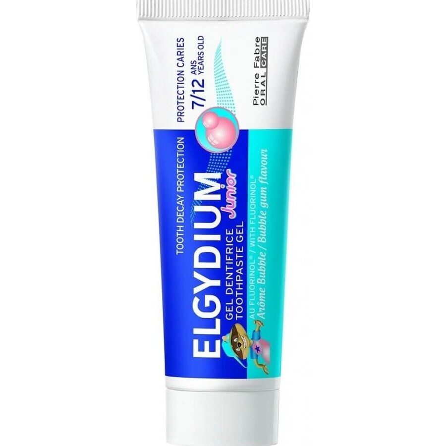 ELGYDIUM JUNIOR fluorinol gel pastă de dinți pentru copii (7-12 ani) cu aromă de gumă de mestecat 1x50 ml