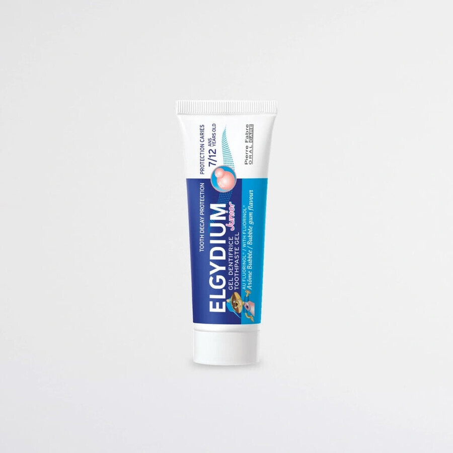 ELGYDIUM JUNIOR fluorinol gel pastă de dinți pentru copii (7-12 ani) cu aromă de gumă de mestecat 1x50 ml