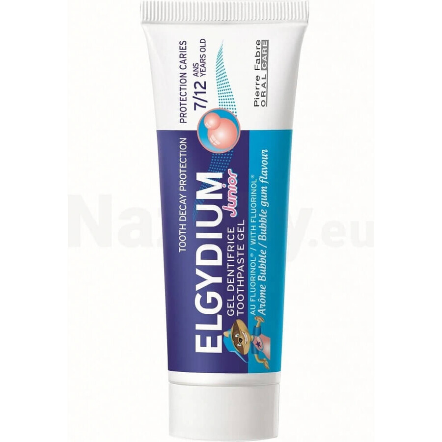 ELGYDIUM JUNIOR fluorinol gel pastă de dinți pentru copii (7-12 ani) cu aromă de gumă de mestecat 1x50 ml