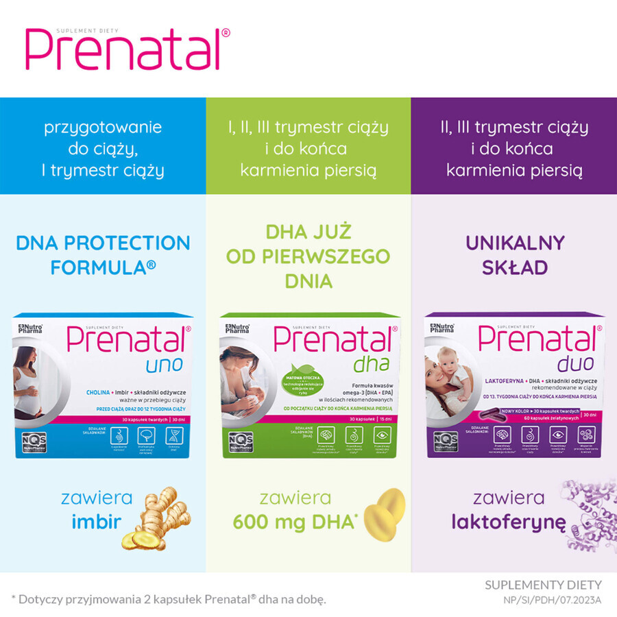 Prenatal Uno Set, 30 Kapseln + 30 Kapseln + Prenatal DHA, 30 Kapseln + kostenlose Flasche