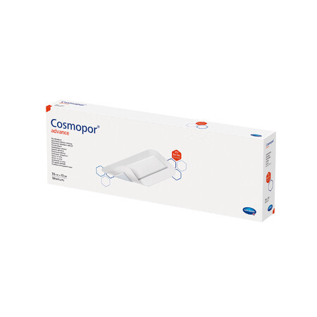 Cosmopor Advance, medicazione per ferite e tagli con forte essudato, autoadesiva, sterile, 35 cm x 10 cm, 10 pezzi