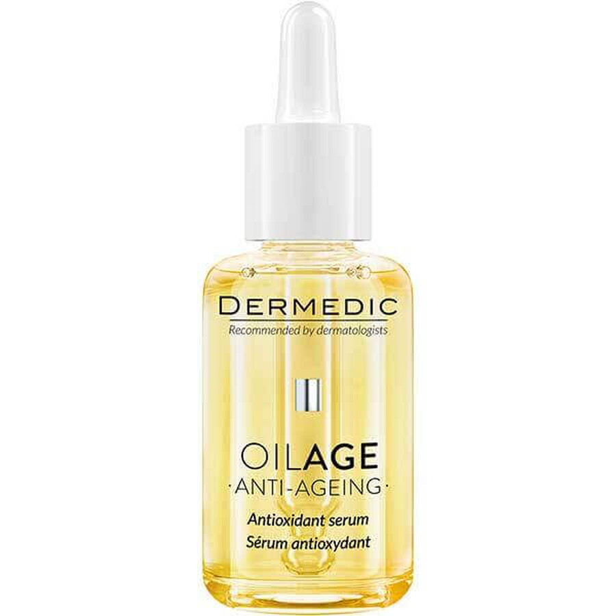 Dermedic Oilage Set, siero antiossidante, pelle sensibile con segni di invecchiamento, 30 ml + crema da giorno nutriente per ripristinare la densità della pelle, 15 ml