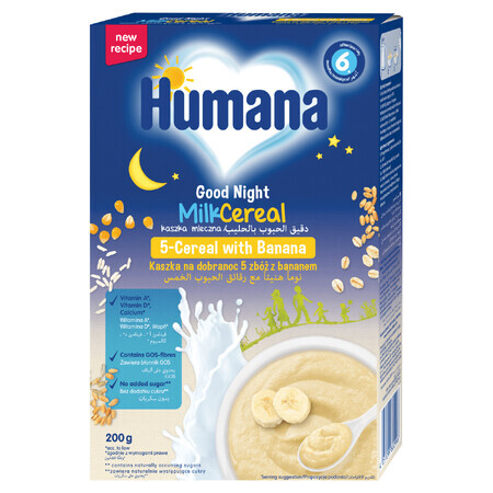 Humana Bedtime porridge 5 Getreide mit Banane, Milch, ohne Zuckerzusatz, nach 6 Monaten, 200 g