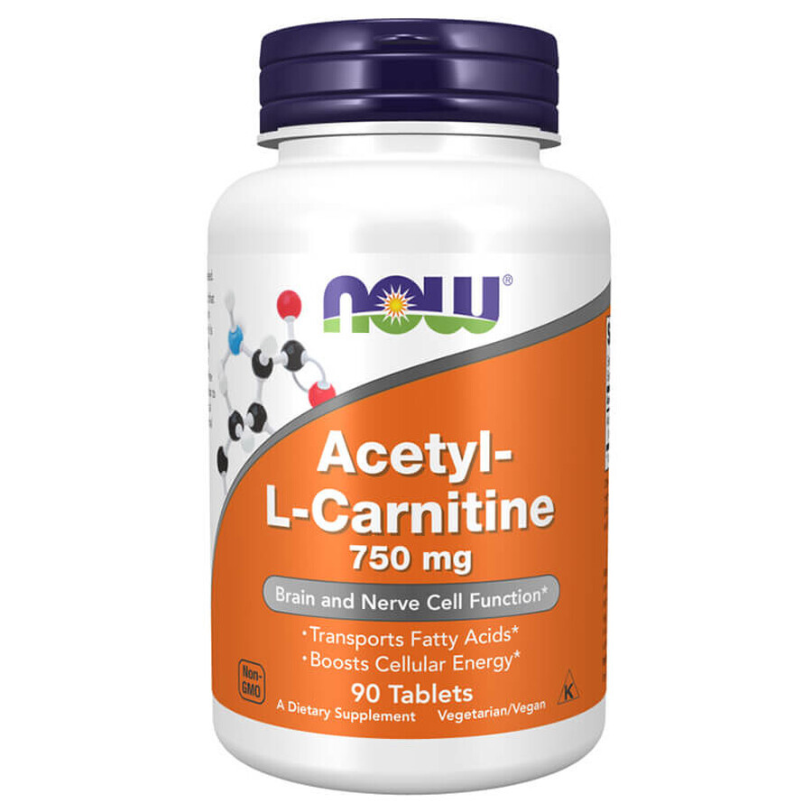 Now Foods Acetyl-L-Carnitine, Acetyl-L-Carnitine 750 mg, 90 vegetarische tabletten