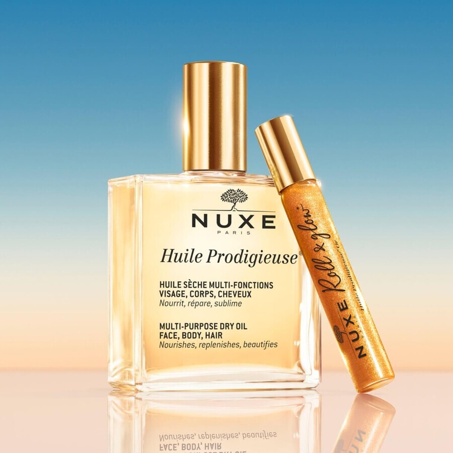 Set Nuxe Huile Prodigieuse, Trockenöl für Körper, Gesicht und Haar, 100 ml + Huile Prodigieuse Or, Roll-on Öl, 8 ml