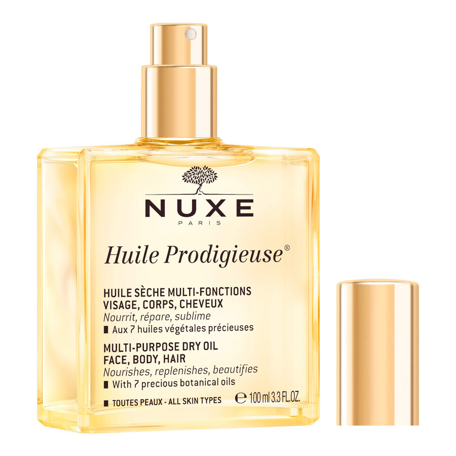 Set Nuxe Huile Prodigieuse, Trockenöl für Körper, Gesicht und Haar, 100 ml + Huile Prodigieuse Or, Roll-on Öl, 8 ml