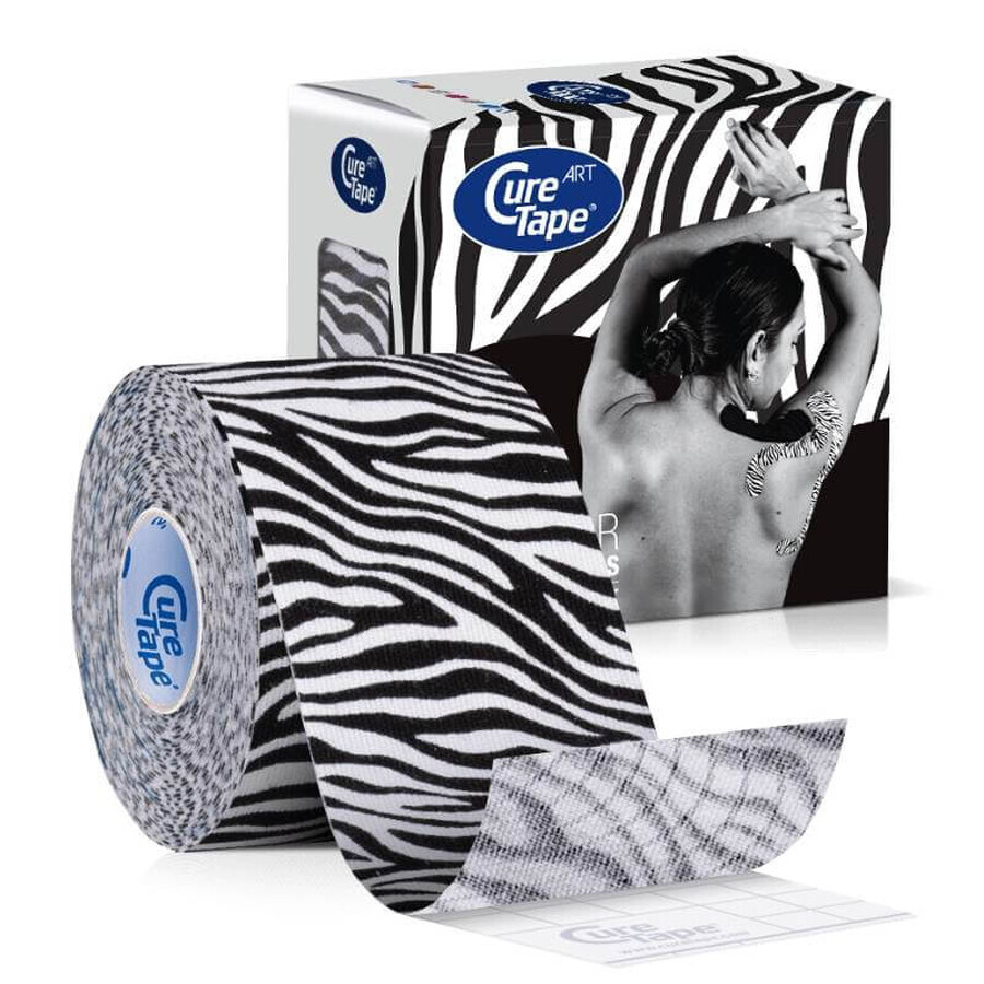 CureTape Art Zebra Schwarz, kinesiologisches Tape, 5 cm x 5 m, 1 Stück