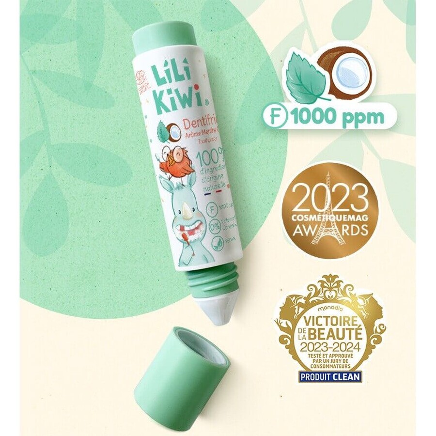 Dentifrice pour enfants Lilikiwi au fluor, menthe douce et noix de coco, à partir de 3 ans, 30 ml