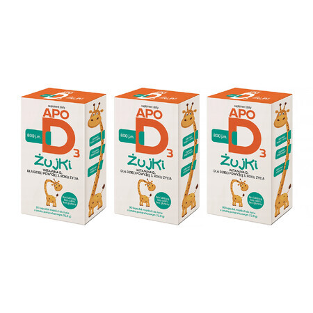 Set ApoD3 Chews, Vitamin D3 800 IU für Kinder ab 3 Jahren, Orangengeschmack, 3 x 30 Kau-Softgels