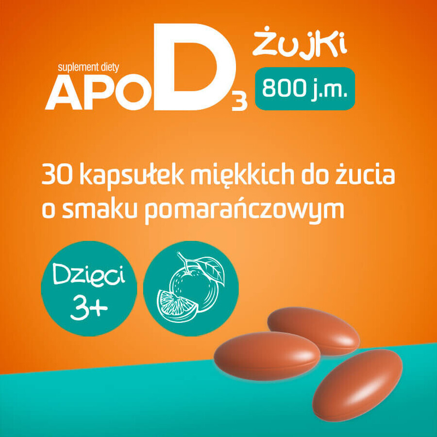 Set ApoD3 Chews, Vitamin D3 800 IU für Kinder ab 3 Jahren, Orangengeschmack, 3 x 30 Kau-Softgels