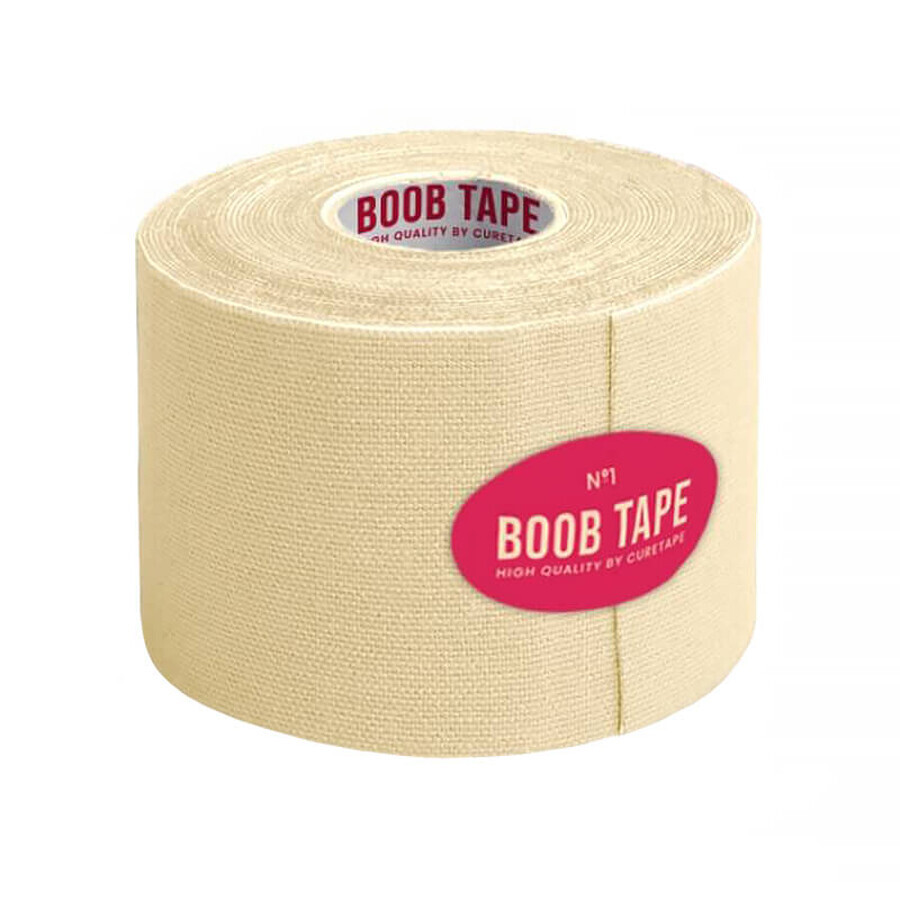 CureTape Boob Tape, elastisches Band zum Modellieren und Stützen des Busens mit Brustwarzen, beige, 5 cm x 5 m, 1 Stück