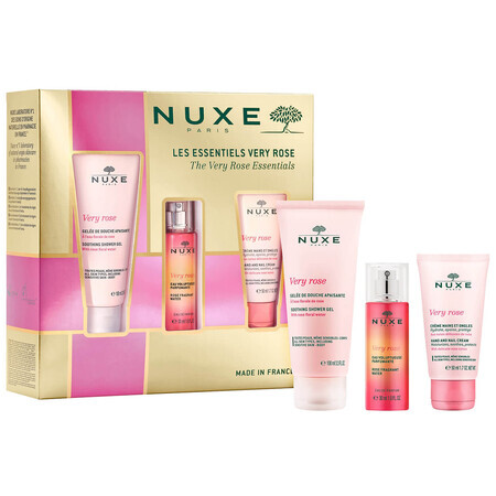 Set Nuxe Very Rose, cremă de mâini și unghii, 50 ml + gel de duș, 100 ml + apă de parfum de trandafiri, 30 ml