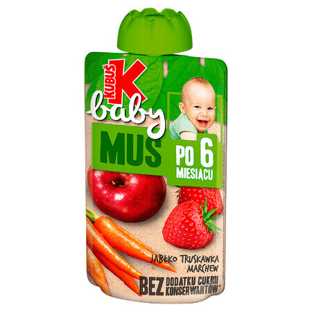 Kubuś Babymousse in een tube, appel, aardbei, wortel, na 6 maanden, 100 g