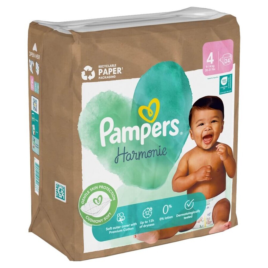 Pampers Harmonie, luiers, maat 4, 9-14 kg, 24 stuks