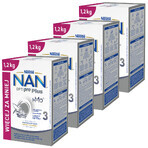 Nestlé NAN Optipro Plus 3 HMO produit à base de lait pour les enfants de plus d'un an, 4 x 1,2 kg