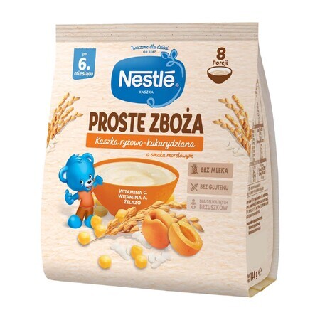 Nestle Simple Cereals Gachas de arroz y maíz, albaricoques, sin leche, a partir de 6 meses, 144 g