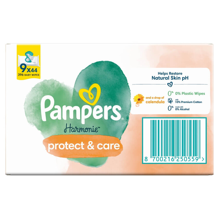 Pampers Harmonie Protect & Care, Feuchttücher, 9 x 44 Stück