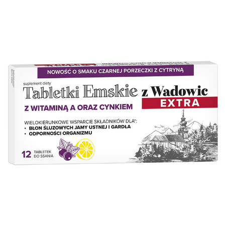 Emskie z Wadowic Extra tablets with vitamin A and zinc, from the age of 6 years, blackcurrant with lemon flavor, 12 pills