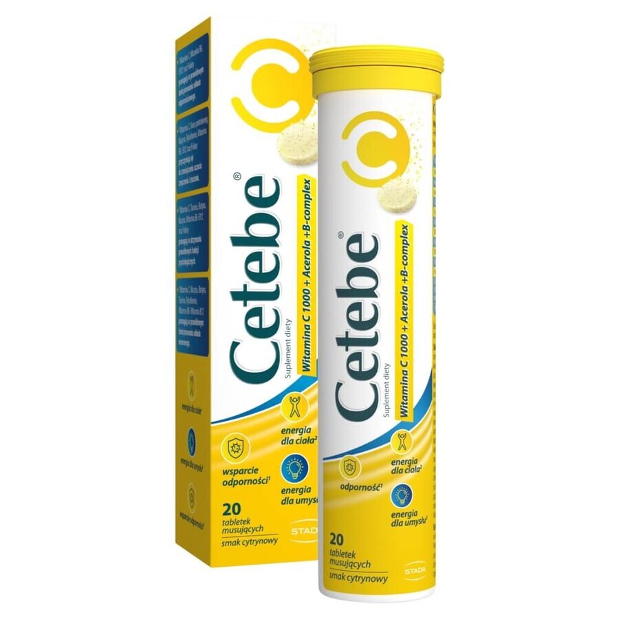 Cetebe Vitamin C 1000 + Acerola + B-Komplex, Zitronengeschmack, 20 Brausetabletten