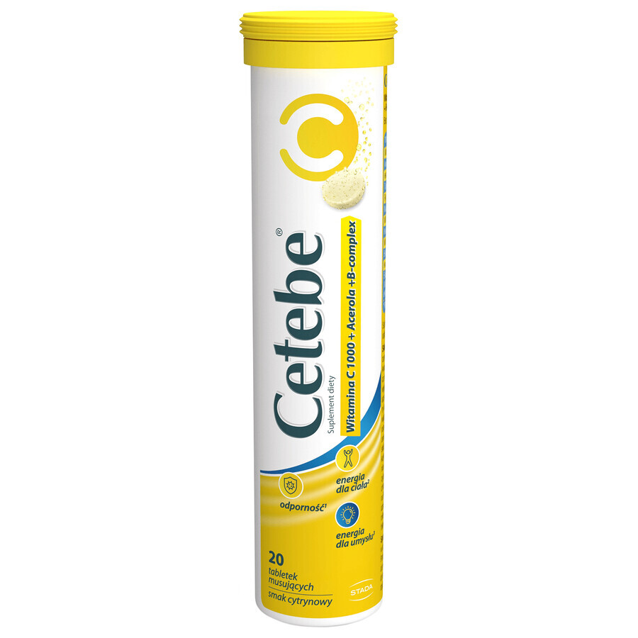 Cetebe Vitamin C 1000 + Acerola + B-Komplex, Zitronengeschmack, 20 Brausetabletten