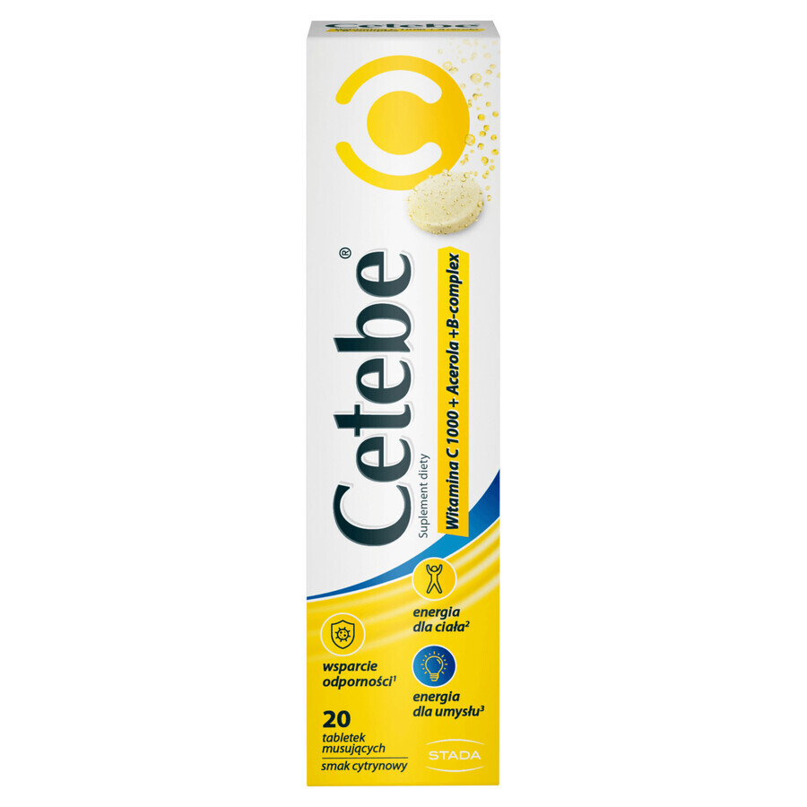 Cetebe Vitamin C 1000 + Acerola + B-Komplex, Zitronengeschmack, 20 Brausetabletten