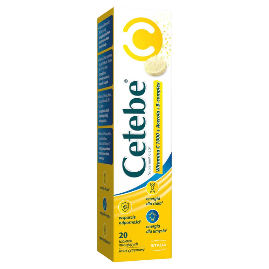 Cetebe Vitamin C 1000 + Acerola + B-Komplex, Zitronengeschmack, 20 Brausetabletten