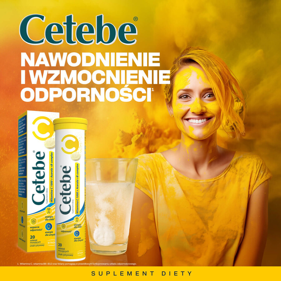 Cetebe Vitamin C 1000 + Acerola + B-Komplex, Zitronengeschmack, 20 Brausetabletten