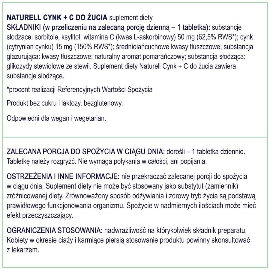 Naturell Zinc + C, 120 comprimate masticabile