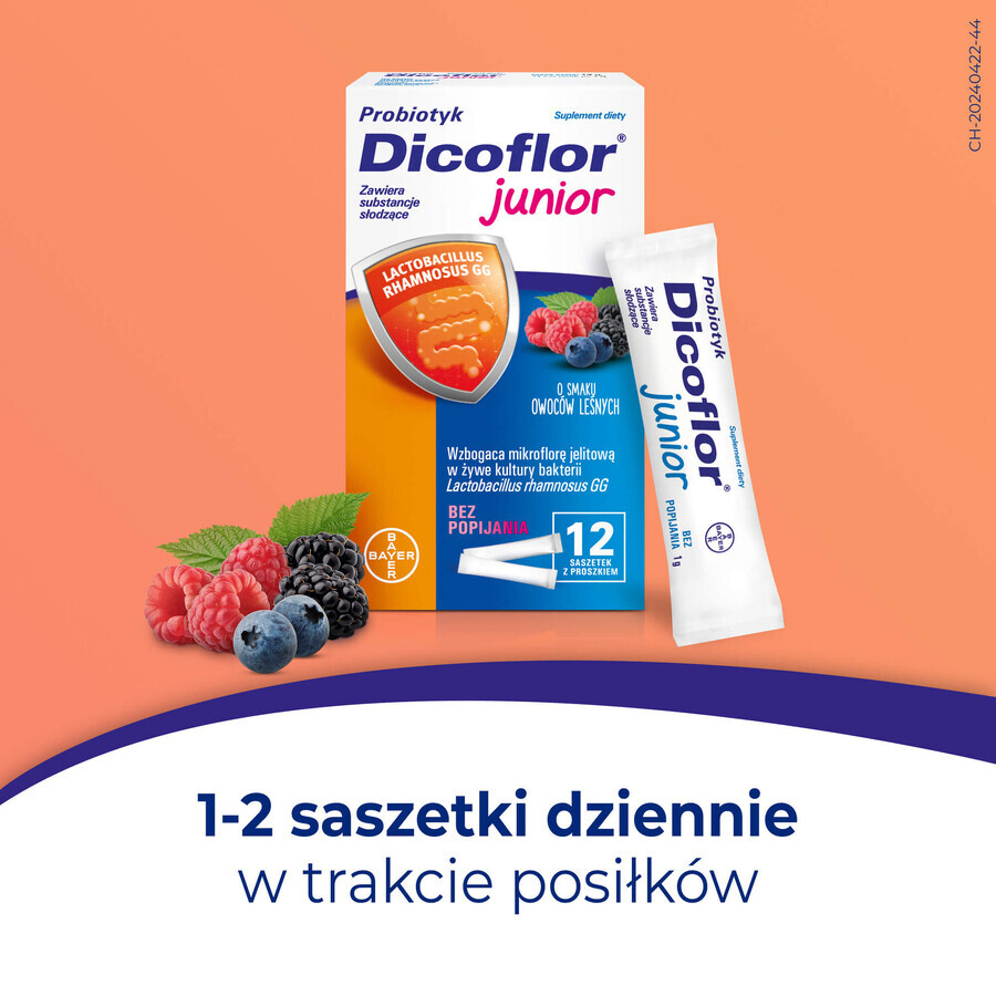 Dicoflor Junior, für Kinder ab 3 Jahren und Erwachsene, Beerengeschmack, 2 x 12 Portionsbeutel