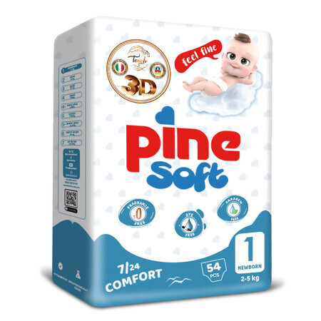 Pine Soft 3D, Windeln, Größe 1, Newborn, 2-5 kg, 54 Stück