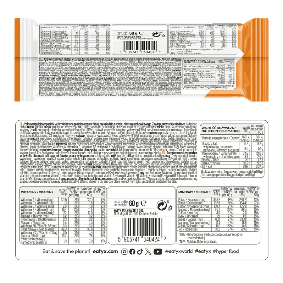 OSHEE Eatyx, tafelstick, worteltaart, 60 g