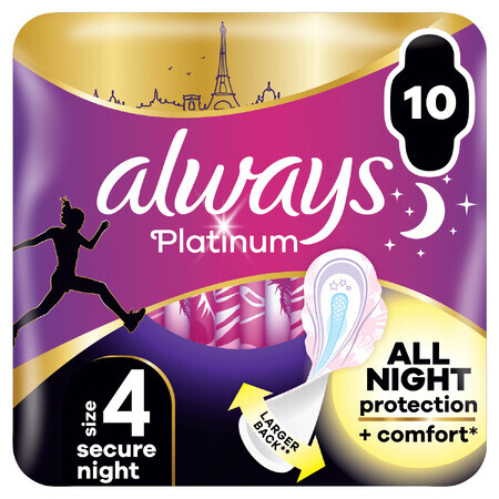 Always Platinum, Damenbinden mit Flügeln, Größe 4, Secure Night, 10 Stück