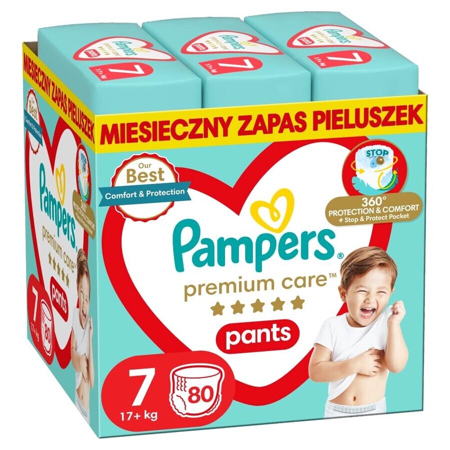 Pampers Premium Care Pants, scutece mărimea 7, 17+ kg, 80 buc