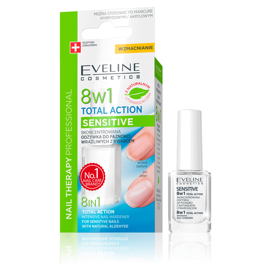 Eveline Cosmetics Nail Therapy Nail Therapy Total Action Sensitive 8in1, Conditioner für brüchige und spröde Nägel, 12 ml