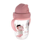 Canpol Babies Set, tropffreier Becher mit Schlauch und Gewicht, Bonjur Paris, rosa, ab 6 Monaten, 270 ml + tropffreier Silikonschlauch mit Gewicht, grau, 1 Stück für 1 Penny