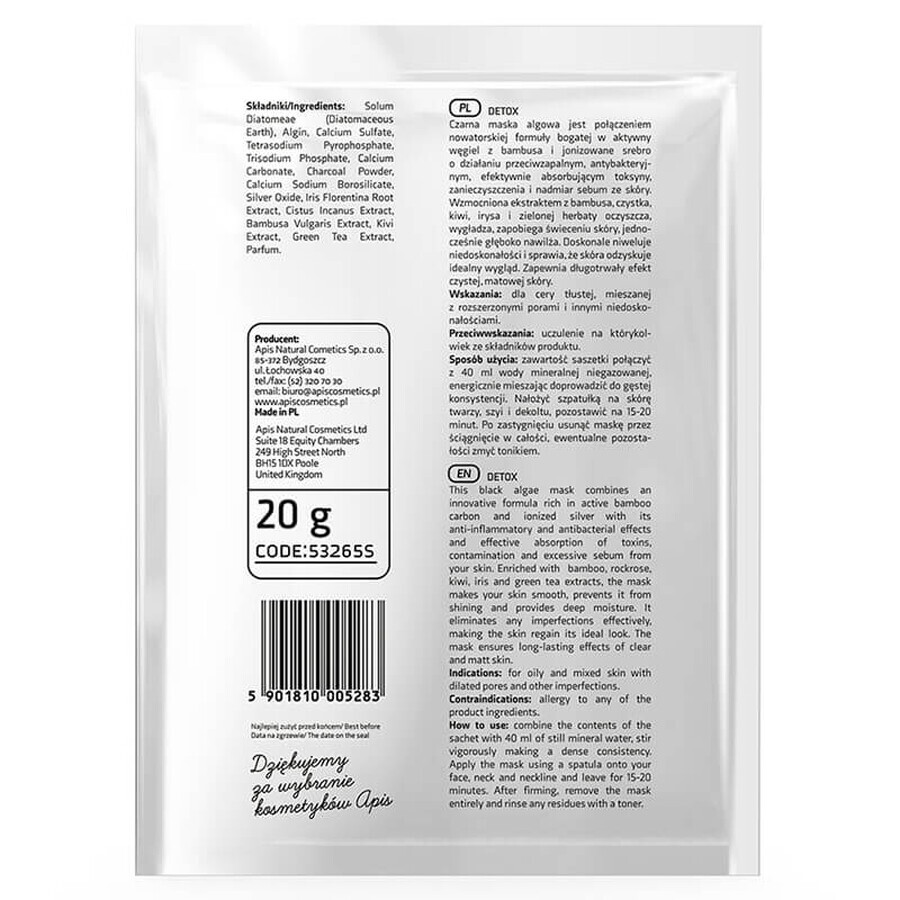 Apis Professional Detox, Entgiftungsmaske mit Algen, 20 g