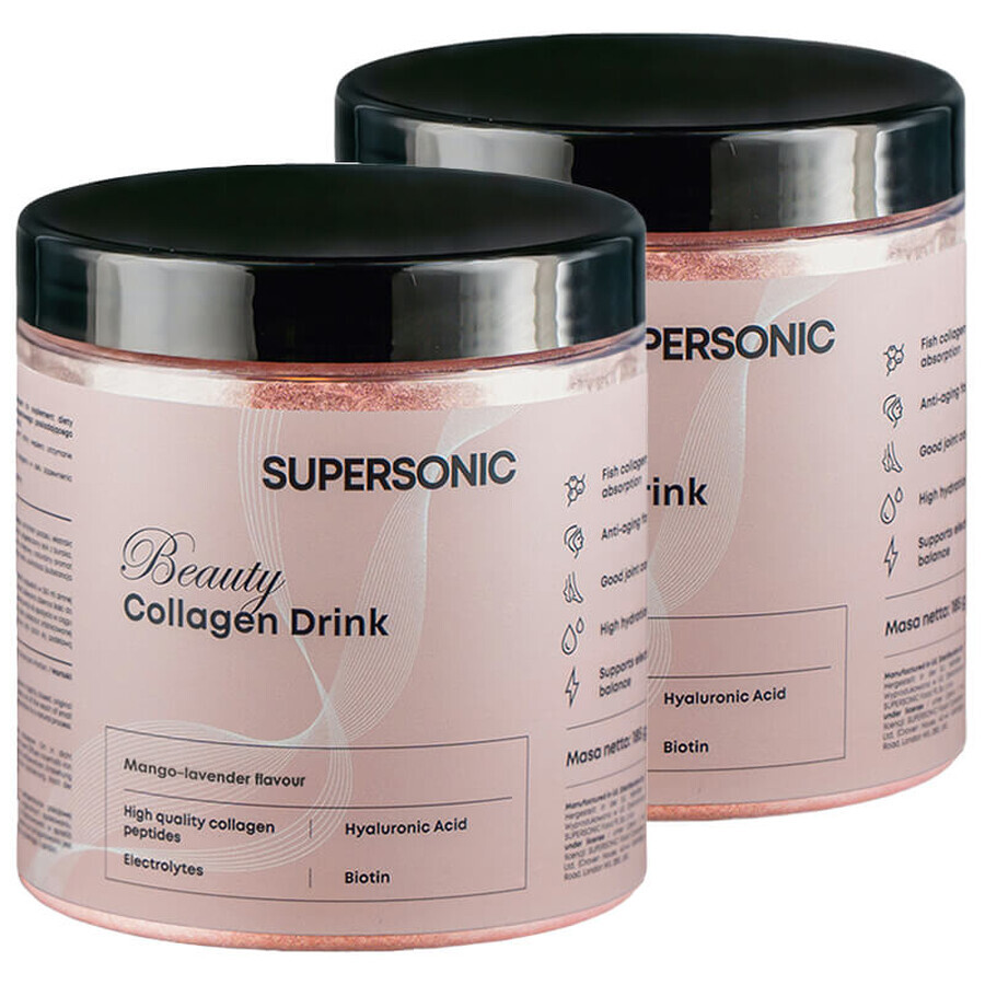 Supersonic Beauty Collagen Drink Set, goût mangue, 2 x 185 g