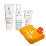 Set Iwostin Solecrin SPF 50+, Schutzemulsion, 100 ml + Schutzschaum, 150 ml + Körpercreme-Gel, 200 ml + Badetuch gratis